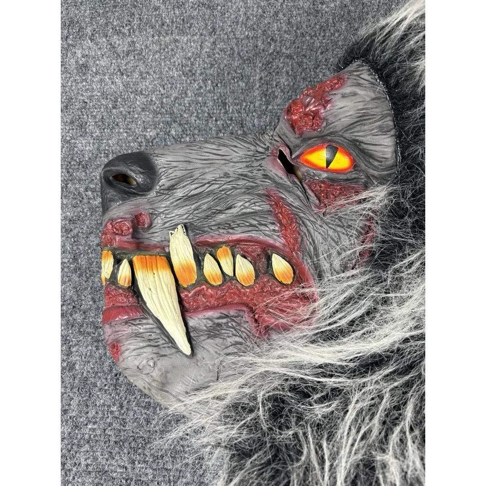 Werewolf Costume Mask‎ Adult Size Gray Fur Latex Wolfman Halloween Full Face